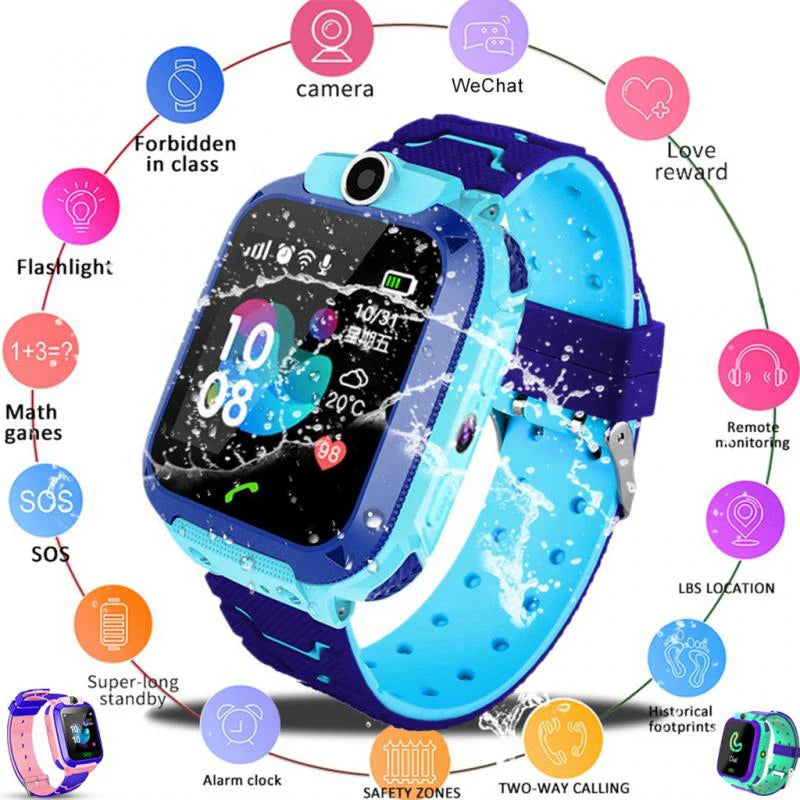 Kids Smart Watch GPS Tracker Q12 Children Smartwatch LBS Locator Voice Chat SOS Button Anti-Lost Monitor Phone Watch for Boys Girls UK Compatible